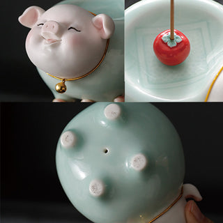 Buddha Gift Ceramic Little Pig Blessing Stick Incense Burner