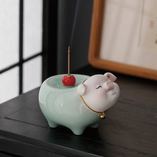 Buddha Gift Ceramic Little Pig Blessing Stick Incense Burner