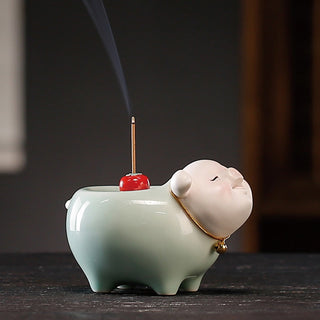 Buddha Gift Ceramic Little Pig Blessing Stick Incense Burner