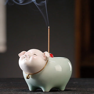 Buddha Gift Ceramic Little Pig Blessing Stick Incense Burner