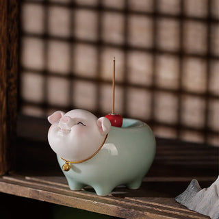 Buddha Gift Ceramic Little Pig Blessing Stick Incense Burner