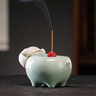 Buddha Gift Ceramic Little Pig Blessing Stick Incense Burner