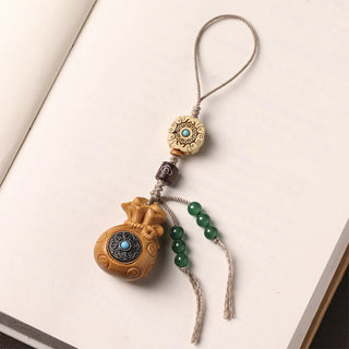 Buddha Gift Sandalwood Small Leaf Red Sandalwood Green Sandalwood Om Mani Padme Hum Calm Key Chain Phone Hanging Decoration