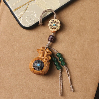 Buddha Gift Sandalwood Small Leaf Red Sandalwood Green Sandalwood Om Mani Padme Hum Calm Key Chain Phone Hanging Decoration