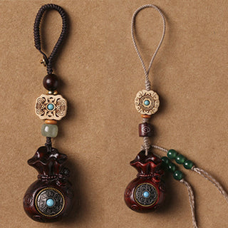 Buddha Gift Sandalwood Small Leaf Red Sandalwood Green Sandalwood Om Mani Padme Hum Calm Key Chain Phone Hanging Decoration