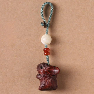 Buddha Gift Sandalwood Small Leaf Red Sandalwood Lucky Mini Rabbit Protection Key Chain Phone Hanging Decoration