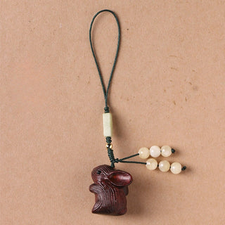 Buddha Gift Sandalwood Small Leaf Red Sandalwood Lucky Mini Rabbit Protection Key Chain Phone Hanging Decoration