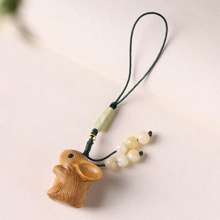 Buddha Gift Sandalwood Small Leaf Red Sandalwood Lucky Mini Rabbit Protection Key Chain Phone Hanging Decoration