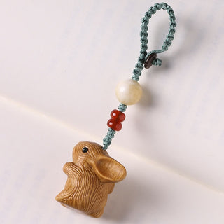 Buddha Gift Sandalwood Small Leaf Red Sandalwood Lucky Mini Rabbit Protection Key Chain Phone Hanging Decoration