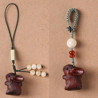 Buddha Gift Sandalwood Small Leaf Red Sandalwood Lucky Mini Rabbit Protection Key Chain Phone Hanging Decoration