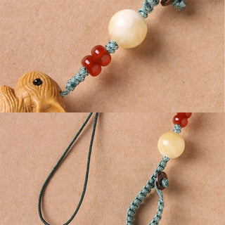 Buddha Gift Sandalwood Small Leaf Red Sandalwood Lucky Mini Rabbit Protection Key Chain Phone Hanging Decoration