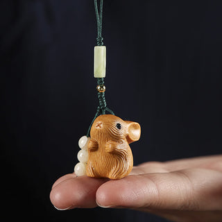 Buddha Gift Sandalwood Small Leaf Red Sandalwood Lucky Mini Rabbit Protection Key Chain Phone Hanging Decoration
