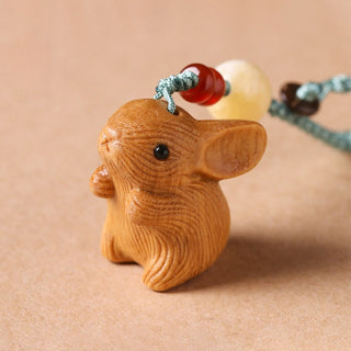 Buddha Gift Sandalwood Small Leaf Red Sandalwood Lucky Mini Rabbit Protection Key Chain Phone Hanging Decoration