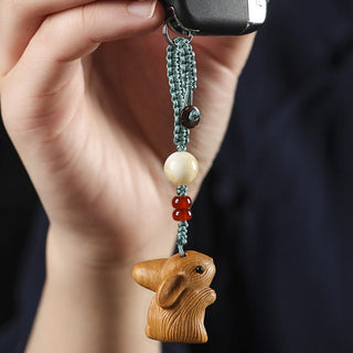 Buddha Gift Sandalwood Small Leaf Red Sandalwood Lucky Mini Rabbit Protection Key Chain Phone Hanging Decoration
