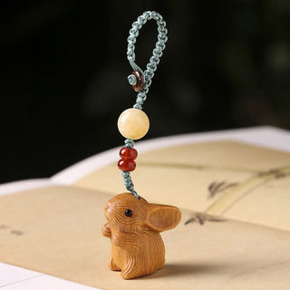 Buddha Gift Sandalwood Small Leaf Red Sandalwood Lucky Mini Rabbit Protection Key Chain Phone Hanging Decoration