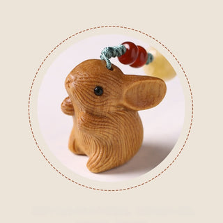 Buddha Gift Sandalwood Small Leaf Red Sandalwood Lucky Mini Rabbit Protection Key Chain Phone Hanging Decoration
