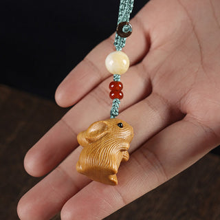 Buddha Gift Sandalwood Small Leaf Red Sandalwood Lucky Mini Rabbit Protection Key Chain Phone Hanging Decoration