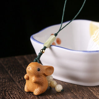Buddha Gift Sandalwood Small Leaf Red Sandalwood Lucky Mini Rabbit Protection Key Chain Phone Hanging Decoration