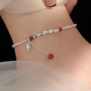 Buddha Gift 925 Sterling Silver Small Beads Red Agate Peace And Joy Blessing Anklet
