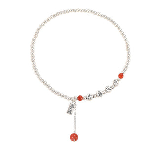 Buddha Gift 925 Sterling Silver Small Beads Red Agate Peace And Joy Blessing Anklet