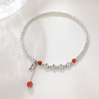 Buddha Gift 925 Sterling Silver Small Beads Red Agate Peace And Joy Blessing Anklet