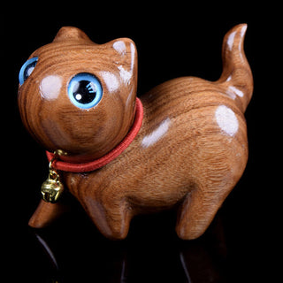 Buddha Gift Rosewood Carving Cat Warmth Home Decoration