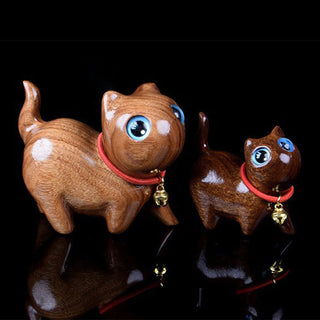Buddha Gift Rosewood Carving Cat Warmth Home Decoration