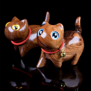 Buddha Gift Rosewood Carving Cat Warmth Home Decoration