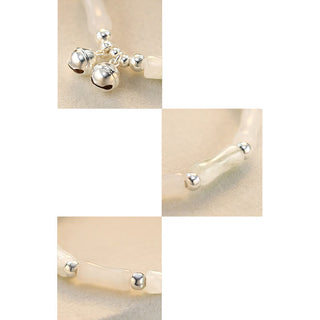 Buddha Gift 925 Sterling Silver Natural White Jade Bamboo Bell Charm Luck Happiness Bracelet