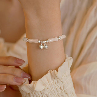 Buddha Gift 925 Sterling Silver Natural White Jade Bamboo Bell Charm Luck Happiness Bracelet