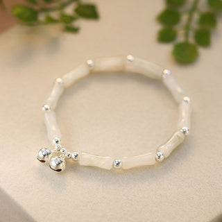 Buddha Gift 925 Sterling Silver Natural White Jade Bamboo Bell Charm Luck Happiness Bracelet
