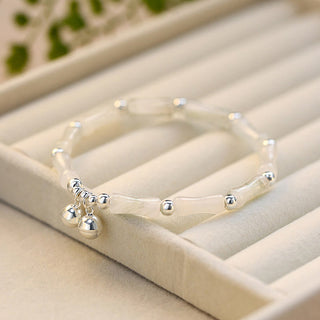 Buddha Gift 925 Sterling Silver Natural White Jade Bamboo Bell Charm Luck Happiness Bracelet