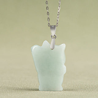 Buddha Gift 925 Sterling Silver Jade Fortune Cat Prosperity Necklace Pendant