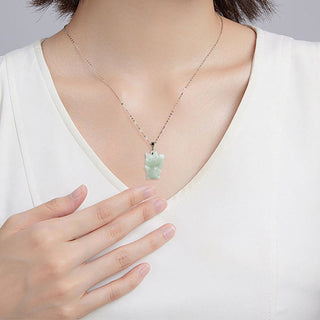 Buddha Gift 925 Sterling Silver Jade Fortune Cat Prosperity Necklace Pendant