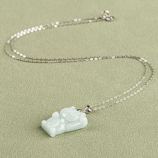 Buddha Gift 925 Sterling Silver Jade Fortune Cat Prosperity Necklace Pendant
