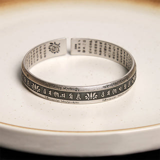 Buddha Gift Om Mani Padme Hum Heart Sutra Mantra Lotus Peace Meditation Cuff Bracelet Bangle