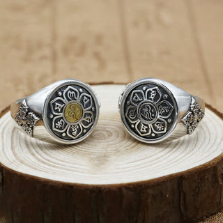 Buddha Gift Tibetan Om Mani Padme Hum Vajra Pattern Copper Focus Rotatable Ring