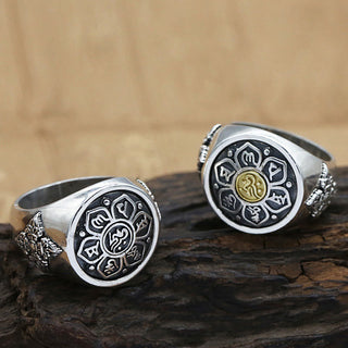 Buddha Gift Tibetan Om Mani Padme Hum Vajra Pattern Copper Focus Rotatable Ring