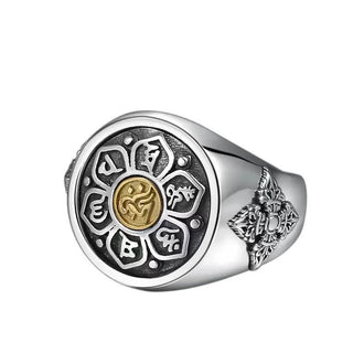 Buddha Gift Tibetan Om Mani Padme Hum Vajra Pattern Copper Focus Rotatable Ring