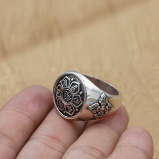 Buddha Gift Tibetan Om Mani Padme Hum Vajra Pattern Copper Focus Rotatable Ring