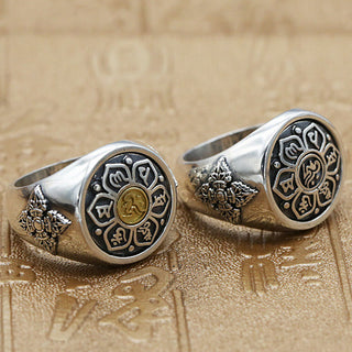 Buddha Gift Tibetan Om Mani Padme Hum Vajra Pattern Copper Focus Rotatable Ring
