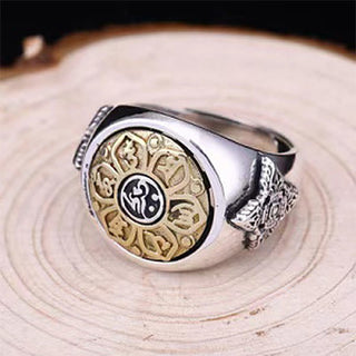 Buddha Gift Tibetan Om Mani Padme Hum Vajra Pattern Copper Focus Rotatable Ring