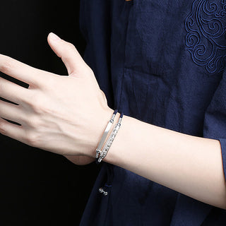 Buddha Gift Dragon Knot Sterling Silver Om Mani Padme Hum Double Hand Woven Bracelet