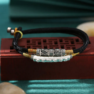 Buddha Gift Dragon Knot Sterling Silver Om Mani Padme Hum Double Hand Woven Bracelet