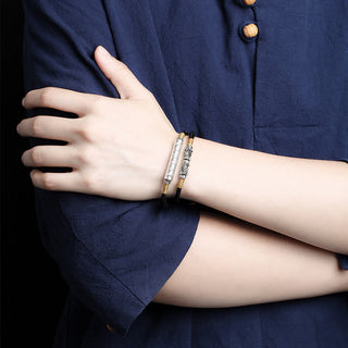 Buddha Gift Dragon Knot Sterling Silver Om Mani Padme Hum Double Hand Woven Bracelet