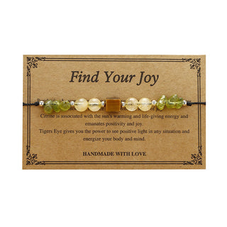 Buddha Gift Find Your Joy Peridot Citrine Tiger Eye Peace Rope Bracelet