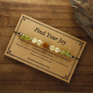 Buddha Gift Find Your Joy Peridot Citrine Tiger Eye Peace Rope Bracelet