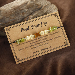 Buddha Gift Find Your Joy Peridot Citrine Tiger Eye Peace Rope Bracelet