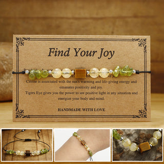 Buddha Gift Find Your Joy Peridot Citrine Tiger Eye Peace Rope Bracelet