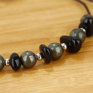 Buddha Gift I Am Protected Iron Pyrite Black Obsidian Fulfillment Bracelet